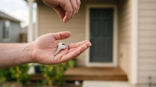 Un jeune couple reçoit les clés de sa première maison après un financement avec un apport limité