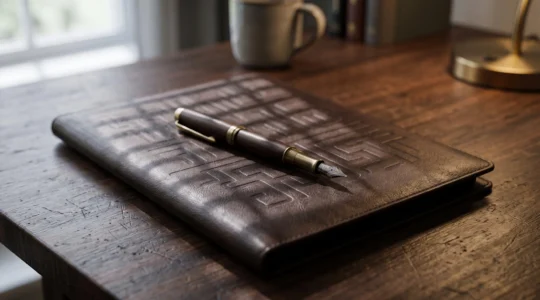 Stylo posé sur un portefeuille en cuir fermé, évoquant les clauses cachées d'un contrat d'assurance-vie
