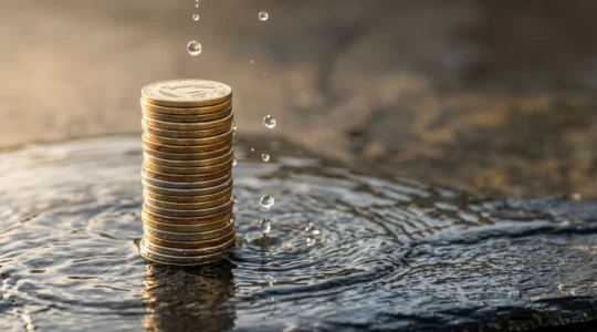 Pièces de monnaie et gouttes d'eau illustrant la liquidité et la croissance d'une épargne disponible