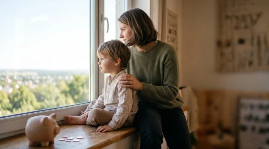 Parent et enfant regardant vers l'horizon, symbolisant la préparation financière de l'avenir scolaire