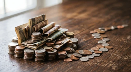 Vue symbolique d'un relevé de compte transformé en paysage financier révélant des fuites d'argent invisibles