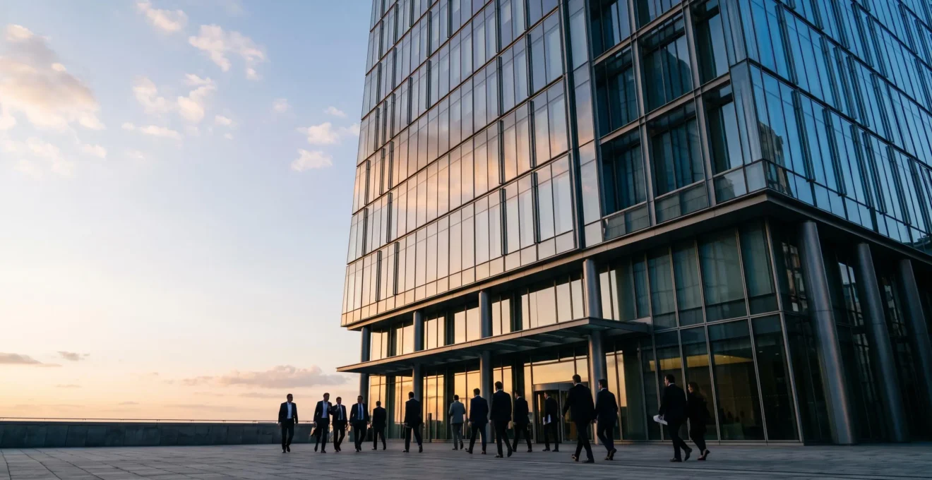 Vue d'ensemble d'un immeuble de bureaux moderne symbolisant l'investissement collectif en SCPI