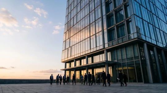 Vue d'ensemble d'un immeuble de bureaux moderne symbolisant l'investissement collectif en SCPI