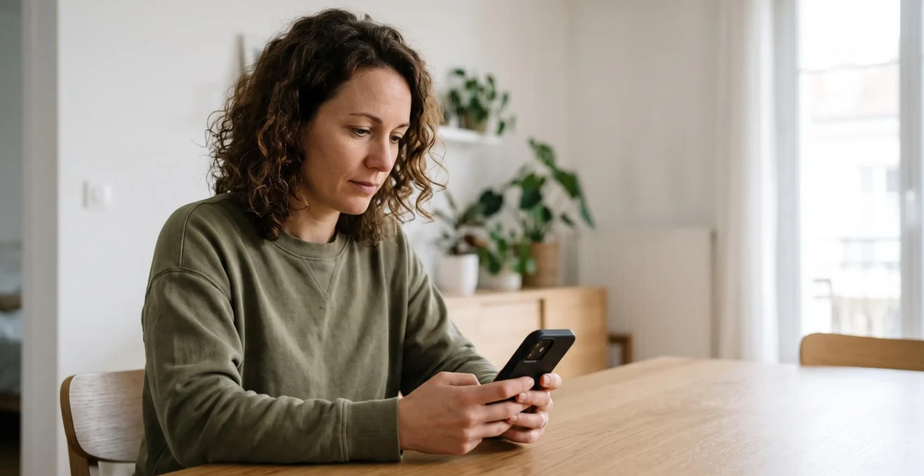 Personne consultant son compte d'épargne sur une application bancaire mobile à domicile
